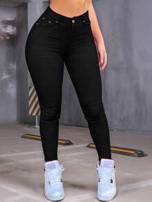 Woman High Elasticity Leggings With Narrow Feet Easter Pants - Black - View 3