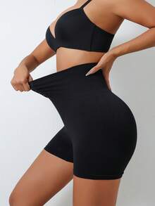 1pc Women Butt Lifting & Shaping Pants, Strong Tummy Control Postpartum High Waist Shapewear With Buttons, Plus Size - Black - View 6