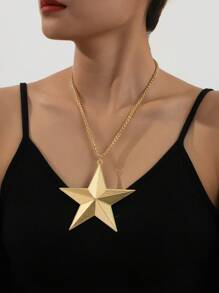 1 pièce Collier pendentif métal rétro exagéré grande pentagramme, convient pour les femmes assistant à des soirées formelles, galas, vacances, bijoux de style