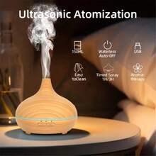 Aromatic Essential Oil Diffuser, 150ml Wood Grain Ultrasonic Cold Fog Whisper Mute Humidifier, With Color LED Light Switching And 4 Timer Settings, With Remote Control Aromatherapy Machine - USB - View 4