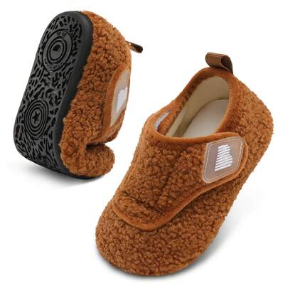 Kids Warm Lightweight Furry Wide Version Home Shoes For Girl Boys, Comfortable Rubber Soft Sole Bottom Walking Shoes For Indoor/Outdoor Autumn And Winter