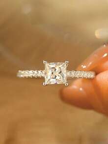 Luxury S925 Sterling Silver Square Cubic Zirconia Rings, Suitable For Wedding, Party, Daily Wear, Engagement Gift - Random Box Style - Silver - View 1