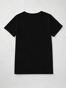 Women's Casual Short-Sleeved Round Neck Plus Size T-Shirt - màu đen - Xem 2