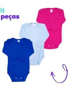 3-Piece Long-Sleeved Baby Bodysuit Kit (100% Cotton Suedine) - 黑與白 - 查看 2