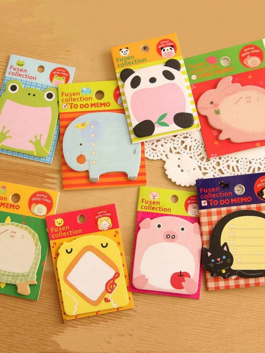 1 Set Of 8pcs Children Cartoon Animal Sticky Notes, Creative Removable Stickers, Stationery Prize, Suitable For School And Home Fun Cartoon Notebooks - Multicolor - View 1