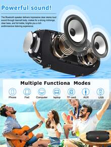 Outdoor Wireless Portable Bluetooth Speaker, Supports TWS Stereo Pairing, TF Card, USB Flash Drive, AUX Audio Output, FM Multi-Function Playback, With Lanyard For Hand-Carry And Shoulder-Carry Dual Mode - 黑色 - 查看 5
