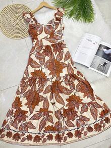 Long Dress PRINTED With Lining With Cup In Beautiful, Fashionable CREPINHO Fabric - Redwood - View 2