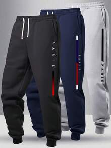3 Pieces Set PARIS Letter Print Gradient Stripe Joggers Men's Casual Sporty Sweatpants Outdoor Streetwear Lounge Pants - Multicolor - View 1