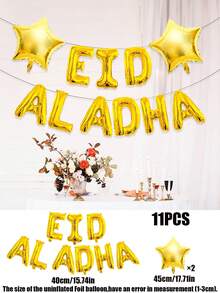 Set de 11 globos de letras de 16 pulgadas en dorado, plateado y rosa con globos estrella de 18 pulgadas para la decoración del Eid al-Adha - Multicolor - Ver 8