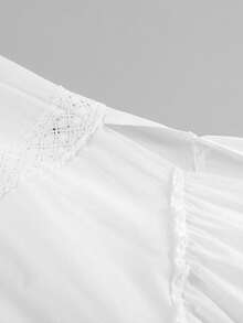 Bộ 2 món áo crop top vải lanh ren trắng gợi cảm phong cách Pháp thanh lịch mới cho mùa xuân/hè & chân váy xếp ly cắt eo - trắng - Xem 11