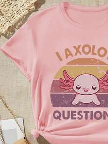 Tween Girl Casual Graphic Print Round Neck Short Sleeve T-Shirt For Summer - Pink - View 3