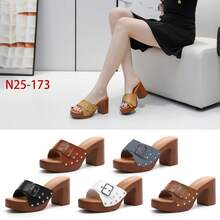 女士可调节扣环设计厚底高跟凉鞋夏季女士凉鞋 - 黑色 - 查看 2