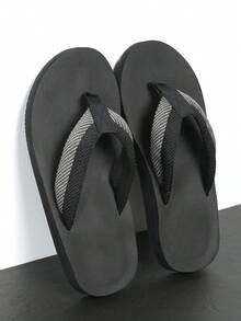 Plus Size Lightweight EVA Flip Flops, Casual Non-Slip Slippers/Beach Thong Sandals, Solid Color, EVA Footbed, Suitable For Indoor/Outdoor, Beach, Shower, Spring/Summer, Men - Black - View 7