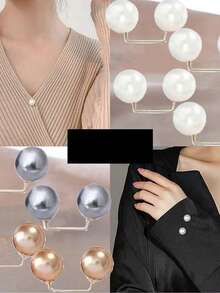 3 Pcs: Adjustable Pants Clip, Faux Pearl Brooch Without Damaging Clothes, Waist Cincher And Cuff Tightener - Multicolor - View 6
