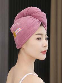 5-Piece Set Of Coral Velvet Cartoon Embroidered Hair Blowing Hats, Women's Bathing Hats With Water Absorbing Triangle Hats, Water Absorbing Hair Blowing Towels, 1 Women's Quick Drying Hair Towel, Highly Absorbent Coral Velvet Women's Hair Towel Set