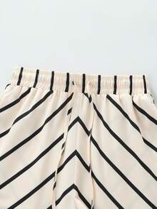 Womens Striped 2 Piece Outfits Button Down Shirts And Shorts Lounge Matching Sets - Màu be - Xem 6