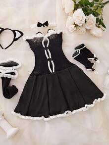 1 zestaw seksownego i słodkiego kostiumu z siateczki typu "bodystocking"