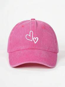 1pc White Children's Baseball Cap With Dual Heart Print, Adjustable Outdoor Casual Sunhat, Suitable For Spring, Autumn, Travel, Beach, Y2K Style For Boys And Girls - Baseball Cap - View 4