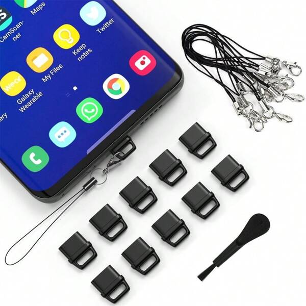 USB-C Dust Plug Set, Includes Dust Plug Cover, Lanyard And Cleaning Brush, Charging Port Cleaner