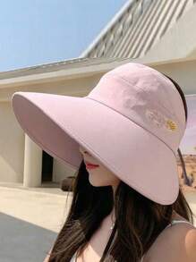 Chapeau de soleil pour femme, style coréen, protection du visage, anti-UV, voyage extérieur, protection solaire estivale, mode, personnalisé, polyvalent, chapeau de plage, design de lettre, polyester, anti-vent, anti-UV, printemps et été