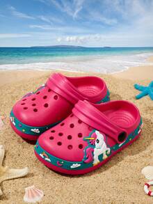 1 Pair Girls' Cute Rainbow Pony Cartoon Fashion Comfortable Casual Lightweight Versatile Open Toe Breathable Slip-On Shoes, Spring/Summer - Hot Pink - View 2