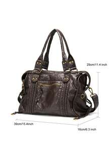 Túi đeo chéo vai Retro Casual Cool Street Phong cách Unisex Mềm mại chải sạch Da PU thuần chay Khóa kéo Túi có khóa kéo Trang trí bện Sức chứa lớn Phù hợp với máy tính xách tay 13 inch Túi đeo chéo có dây đeo dài có thể điều chỉnh dành cho nữ Hàng ngày Đi học Đi làm Du lịch Đa năng - Cà phê nâu - Xem 5