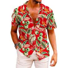 Camisa hawaiana divertida para hombre, camisas de Palm Beach, camisas de vacaciones tropicales - Rojo - Ver 1