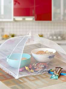 2pcs Foldable White Food Cover Dome, Food Mesh Tent Protector, Reusable Anti-Fly Dustproof Meal Dish Lid For Home Kitchen Outdoor Picnic BBQ Gathering