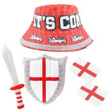 England Supporters Set – Red & White Bucket Hat, Inflatable Hand & 2x England Flag Tattoos – Football & Rugby Fan Accessories For Euros, World Cup & More