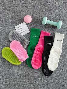 3/5/7 双防滑字母图案袜子，透气运动健身瑜伽普拉提中筒袜，专业室内运动健身瑜伽舞蹈普拉提硅胶防滑底袜，秋季