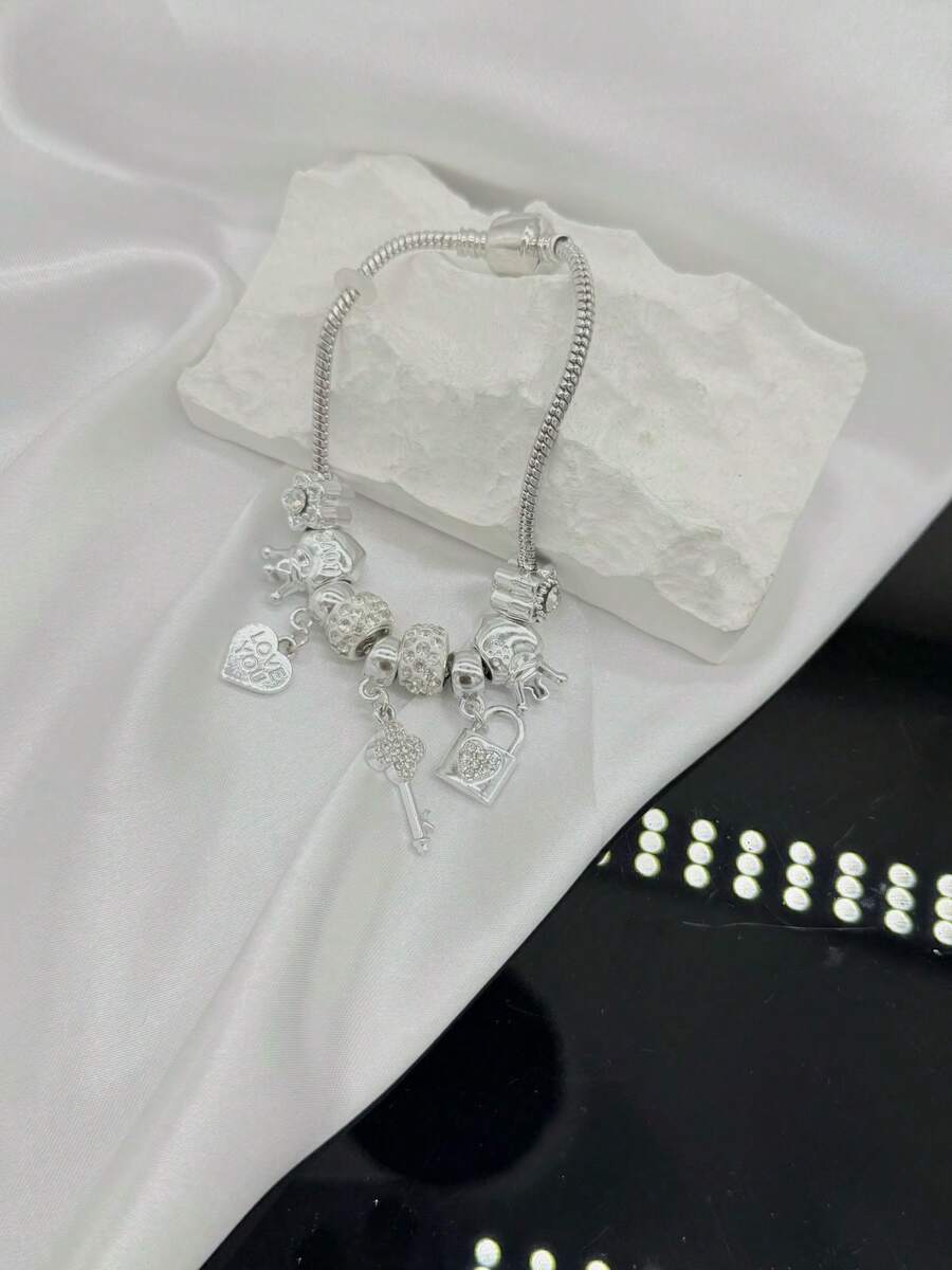 Silver Bracelet And Vivara Jewelry Silver With Pendant Bath With Varnish Gift Send Random Pendant Color - Bạc - Xem 1