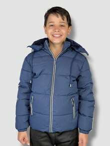 Boys' Children's Jacket Lined With Plush, Removable And Lined Hood - Màu xanh hải quân - Xem 3