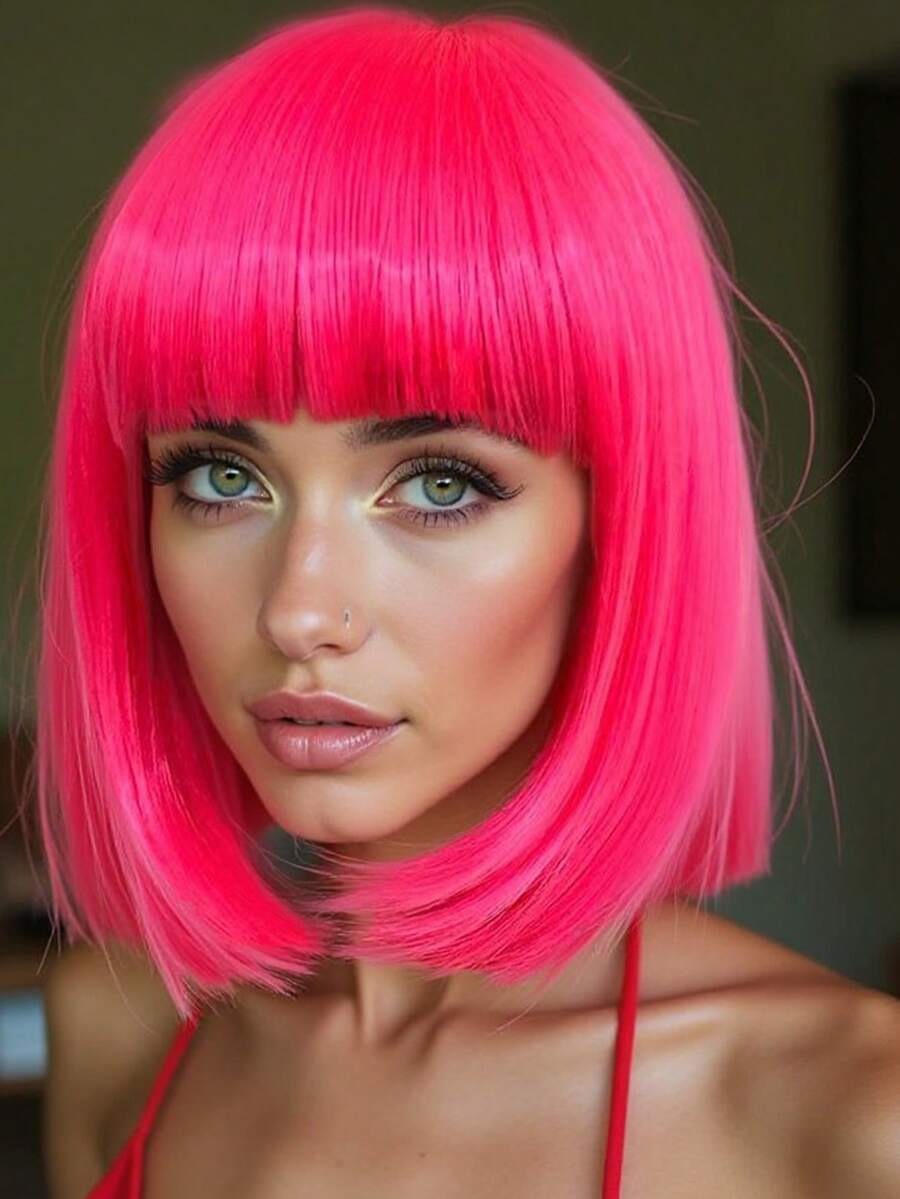 Peluca de mujer de 12 pulgadas de largo con cabello corto rizado y rubio natural, con flequillo y estilo bob, hecha de tela sintética hermética, ideal para cosplay, Halloween y fiestas de disfraces