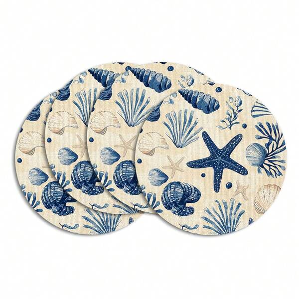 Juego de 4 piezas/6 piezas/8 piezas de individuales de estilo oceánico de verano, individuales redondos de 14 pulgadas para fiestas, cocina, decoración del comedor