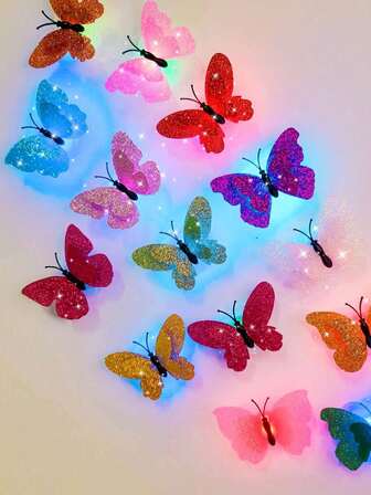 1/5/12/20/25 件多色 LED 3D 蝴蝶装饰夜灯，壁挂装饰灯，适用于花园、后院、草坪、派对、节日、家居装饰、庭院装饰，颜色随机