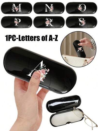 Cream Solid Color Eyeglass Case, New Minimalist Design, Portable, Waterproof And Dustproof (Small, Plastic Material) Letter Eyeglass Hard Case - PU Leather A-Z Floral Print Eyeglass Case
