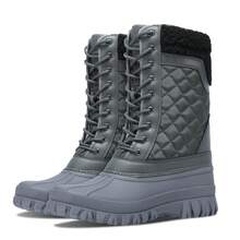 CAMEL CROWN بوت ثلج للنساء - بوتات مقاومة للماء مع بطانة من الفراء الدافئة وأربطة للإستخدام في فصل الشتاء والخارجي - رمادي غامق - مشاهدة 2