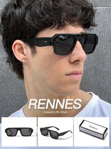 1 pièce Lunettes de mode avec monture noire rectangulaire, style décontracté pour homme. Convient pour les activités de plein air