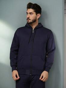 Unisex Women's Zippered Sweatshirt And Hooded Pants Set - Màu xanh hải quân - Xem 4