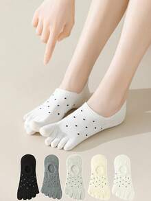 1/5 Pairs Women Simple Polka Dot & Solid Color Casual Ankle Socks, Japanese Style - Multicolor - View 1