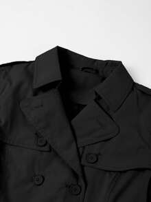 Risissida Women's Double-Breasted Trench Coat, Suitable For Commuting & Casual Wear, Solid Color Design, Fashion & Versatile For Spring & Autumn - Black - View 7