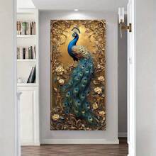 1 pièce canevas murale avec motif de paon, affiche élégante encadrée, art décoratif de style ferme moderne, motif de dessin animé, technique d'encre, orientation portrait, convient pour le salon, la chambre, le bureau à domicile, la salle de classe, la salle à manger - Décoration de printemps et d'automne