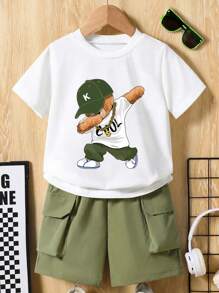 Tween Boys' Cartoon Graphic Print Short Sleeve T-Shirt And Woven Shorts Set