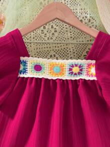 Vihyde Conjunto de festa casual para meninas com decote em V, mangas e shorts, acabamento em tecido vazado