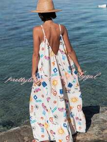 Leisure Holiday Abstract Print Dress - White - View 3