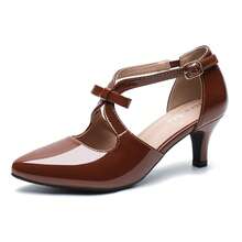 Women's Kitten Heels T Strap 2 Inch Low Heel Bow Pointed Toe D'Orsay Dressy Pumps - 棕色 - 查看 2