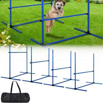 Aufun Set di ostacoli per agilità per cani, set con 4 ostacoli, altezza regolabile, set di allenamento con palo da slalom e borsa per il trasporto per cani, addestramento
