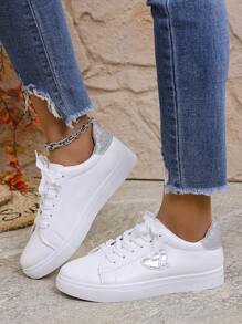 Zapatos planos informales, elegantes y versátiles para mujer, con diseño de corazón blanco, cómodos y antideslizantes