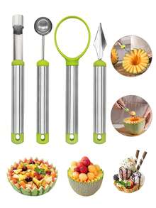 1pc/4pcs Stainless Steel Watermelon Ball Scooper,Stainless Steel Fruit Carving Set,Ice Cream Scoop, Multi-Functional Fruit Ball Carver,Professional 3 In 1 Watermelon Cutter Fruit Carving Tool,Ball Digger,Fruit Core Extractor,Carving,Scoop Remover,Fruit Platter Tools,Kitchen Small Tool