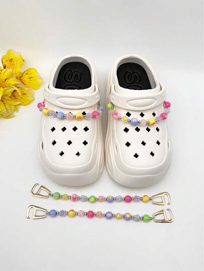 2 piezas de decoraciones con forma de flor y corazón hechas de cuentas de colores, decoraciones DIY para zapatos